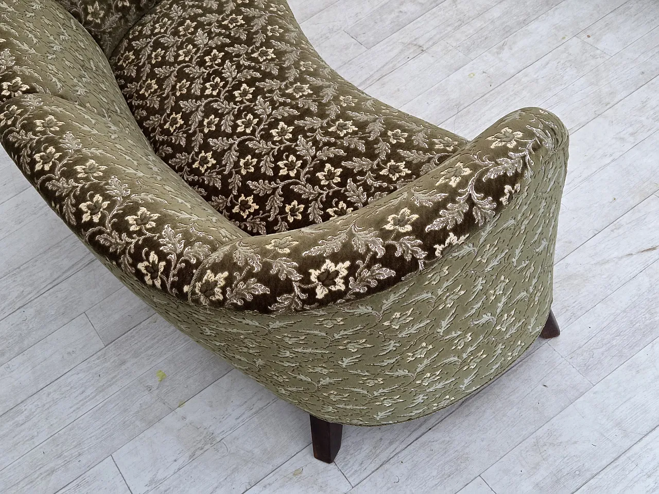 Danish curved 2-seater sofa, furniture velour, beech wood, 1960s 11