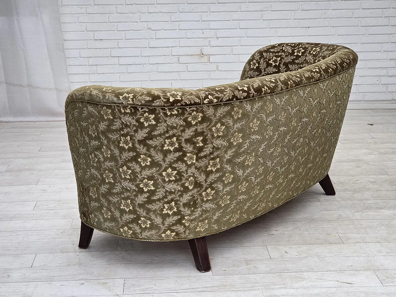 Danish curved 2-seater sofa, furniture velour, beech wood, 1960s 14