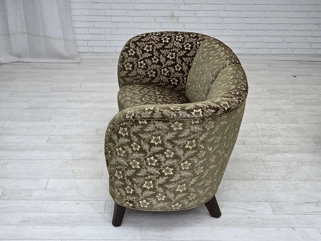 Danish curved 2-seater sofa, furniture velour, beech wood, 1960s 16