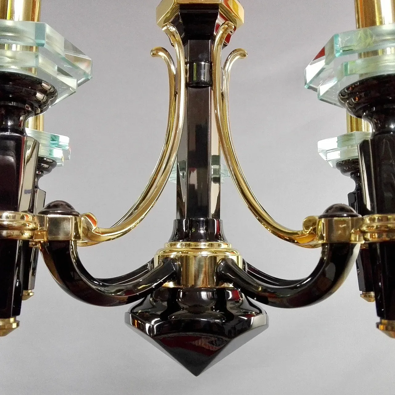 Lampadario Lampart a 5 luci in ottone massiccio e cristallo, anni '70 5