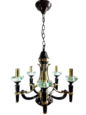 Lampart five-light chandelier in solid brass and crystal, 1970s