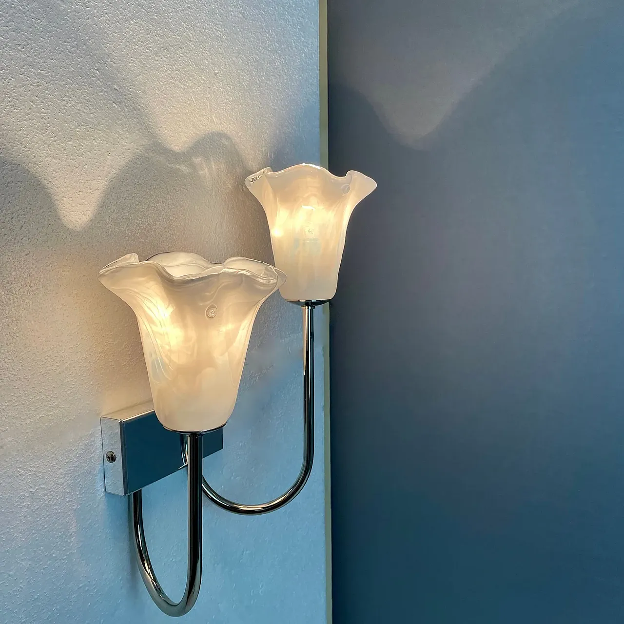 Pair of La Murrina wall lights in Murano glass and steel, 1990s 2