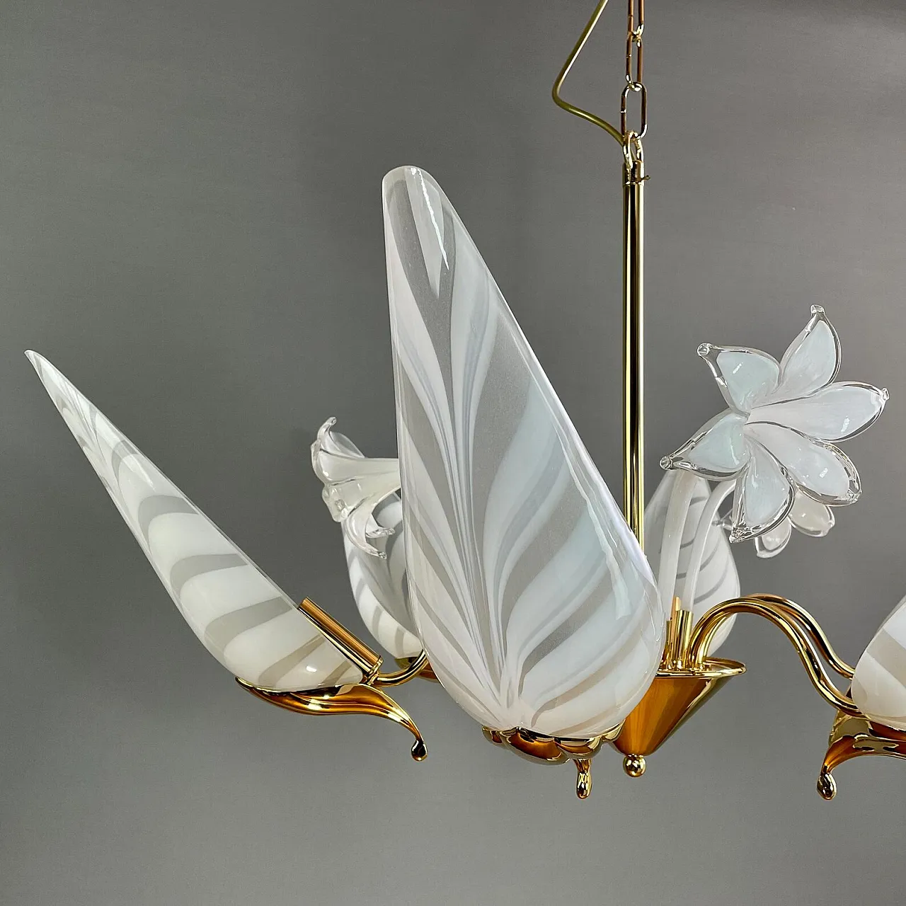 Lampadario a 6 luci in ottone e vetro di F. Fabbian, anni '80 6