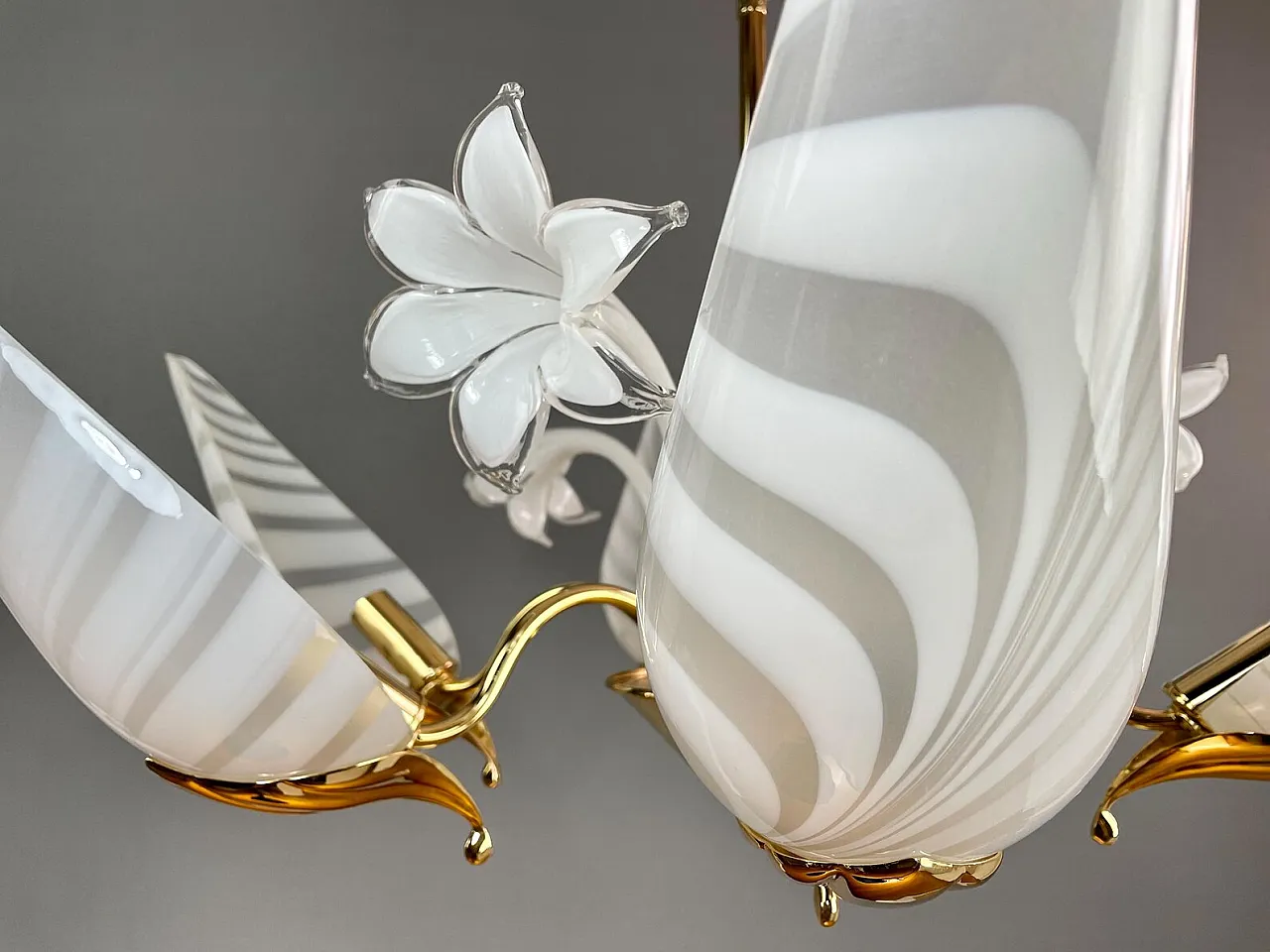 Lampadario a 6 luci in ottone e vetro di F. Fabbian, anni '80 7