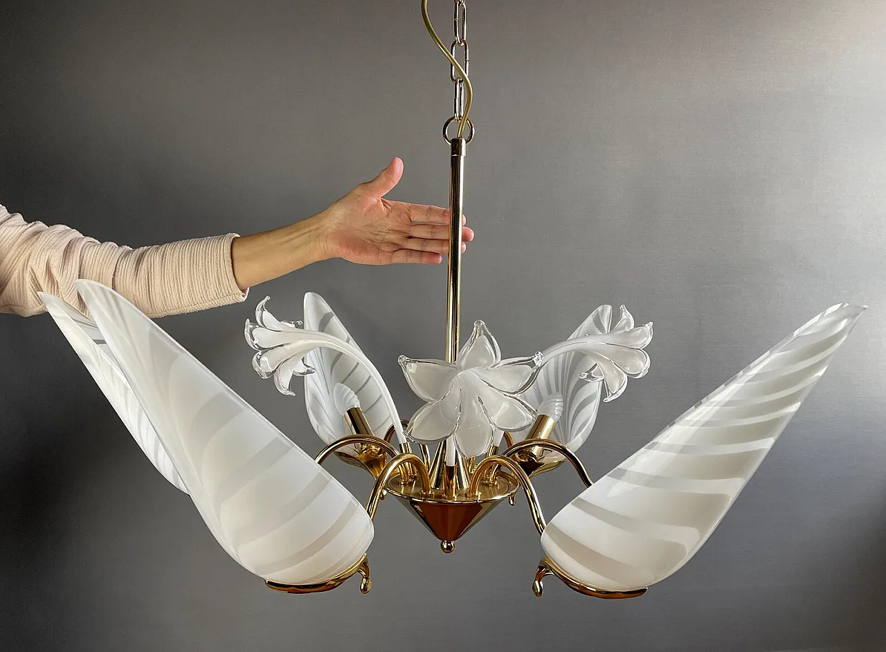 Lampadario a 6 luci in ottone e vetro di F. Fabbian, anni '80 8