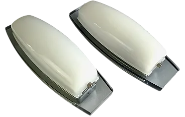 Coppia di appliques in vetro opalino e cristallo fumè, anni '70