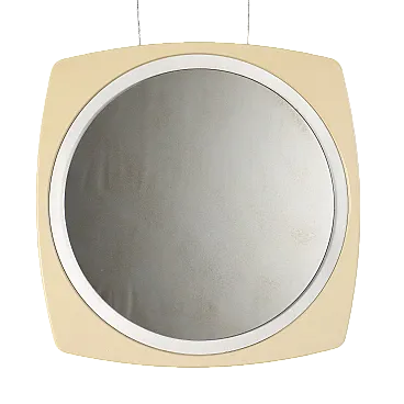 Specchio rotondo con cornice in plastica e vetro, anni '70