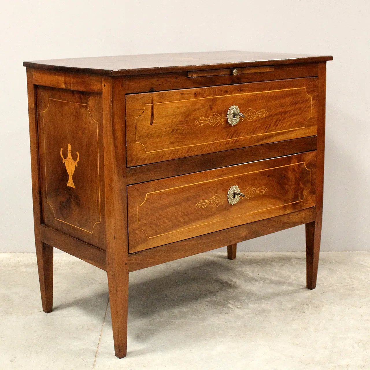 Cassettone comò Luigi XVI in noce intarsiato '700 Italia 3