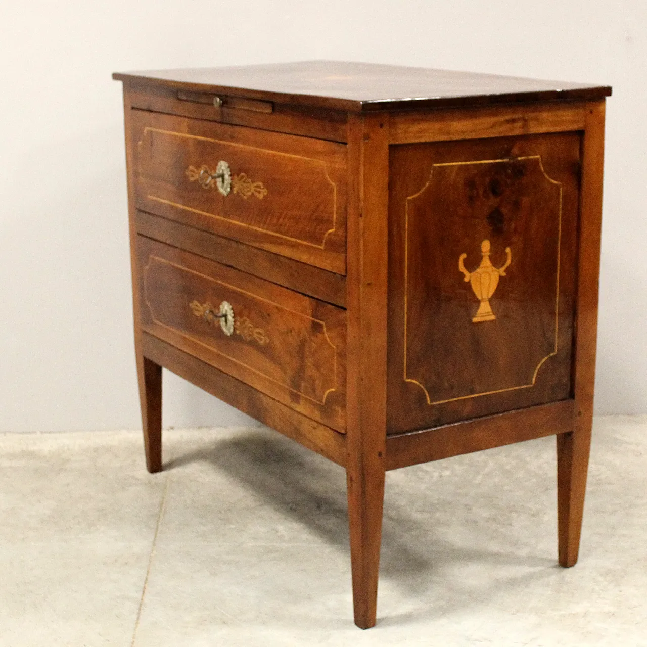 Cassettone comò Luigi XVI in noce intarsiato '700 Italia 4