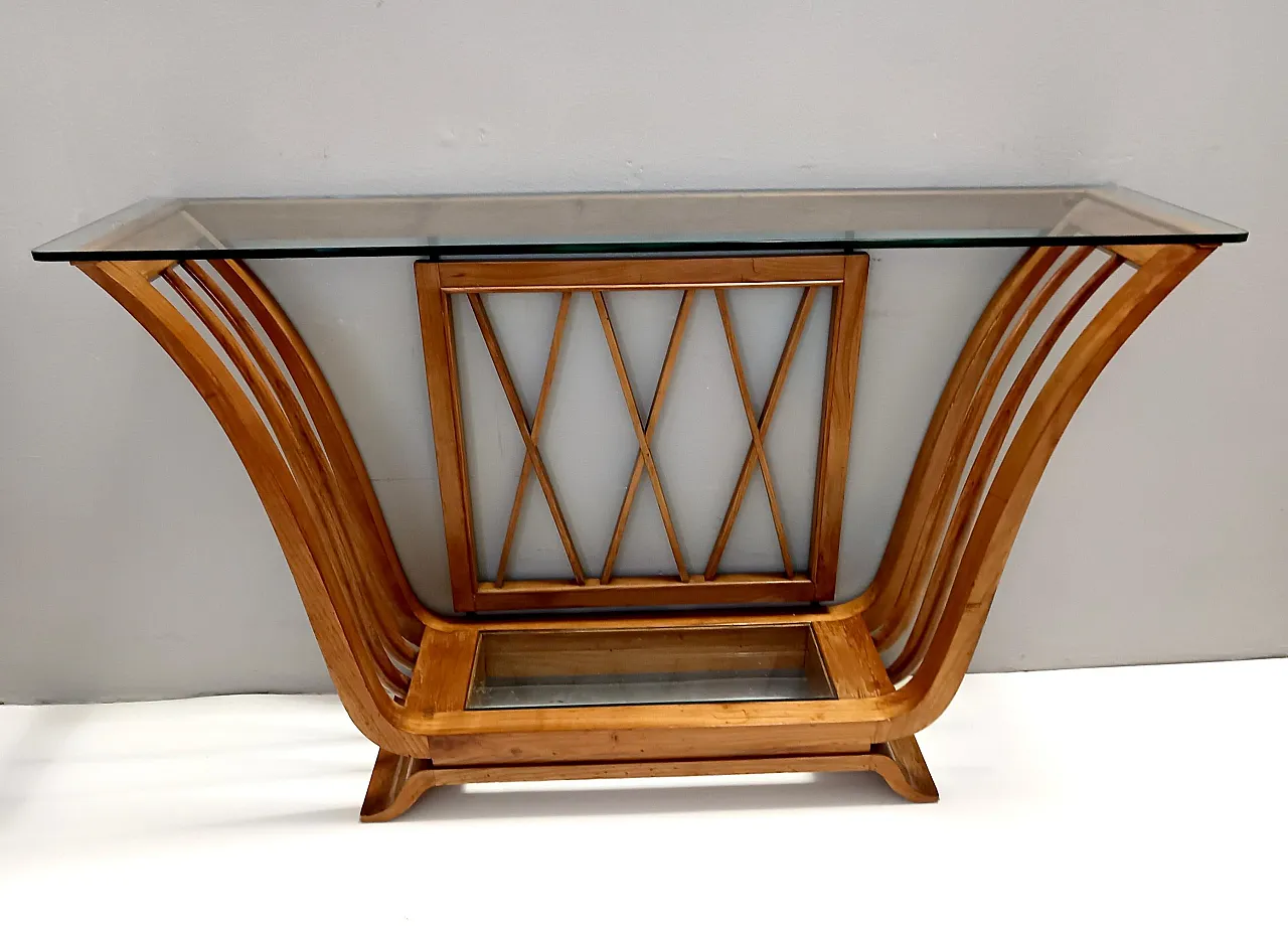 Art Deco Cherrywood Console Table with a Rectangular Glass Top, Italy 5