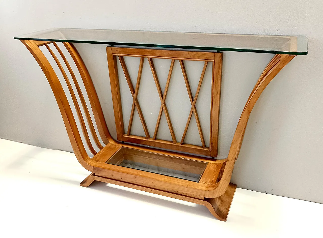 Art Deco Cherrywood Console Table with a Rectangular Glass Top, Italy 7