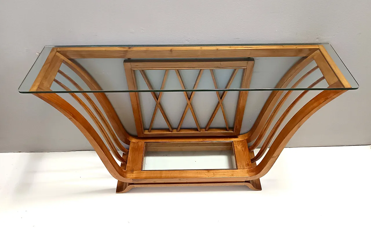 Art Deco Cherrywood Console Table with a Rectangular Glass Top, Italy 8