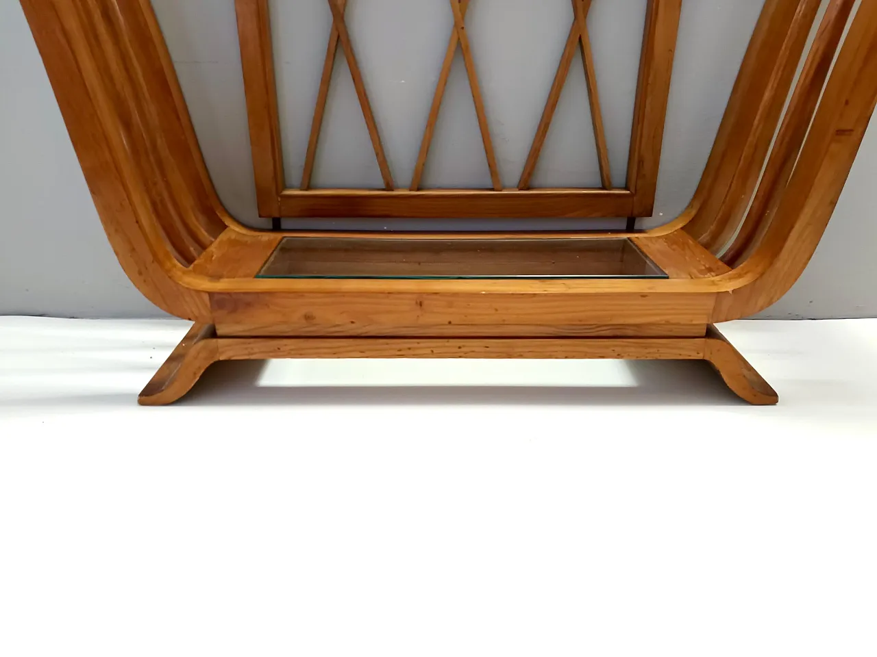 Art Deco Cherrywood Console Table with a Rectangular Glass Top, Italy 10