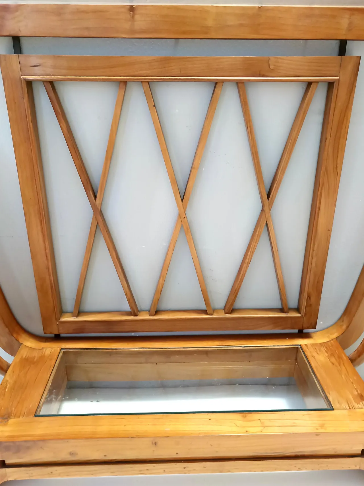 Art Deco Cherrywood Console Table with a Rectangular Glass Top, Italy 11