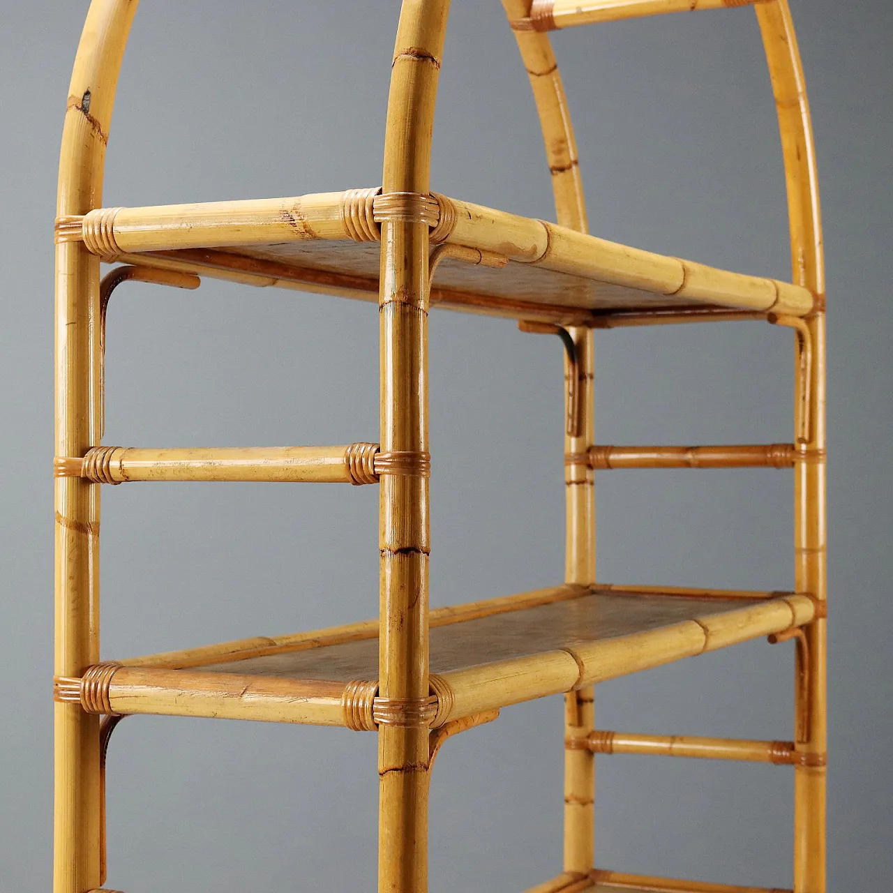 Libreria in bambù con ante e cassetti, anni '80 4