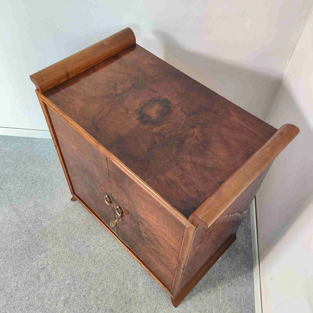 Italian bar cabinet in briarwood and art deco mirror, Gio Ponti style, 40s 3