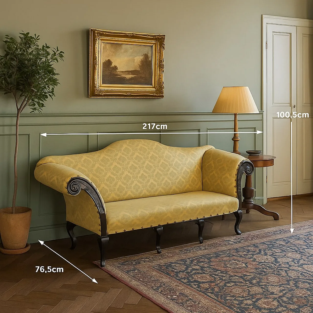 Divano in noce rivestito in tessuto, '700 2