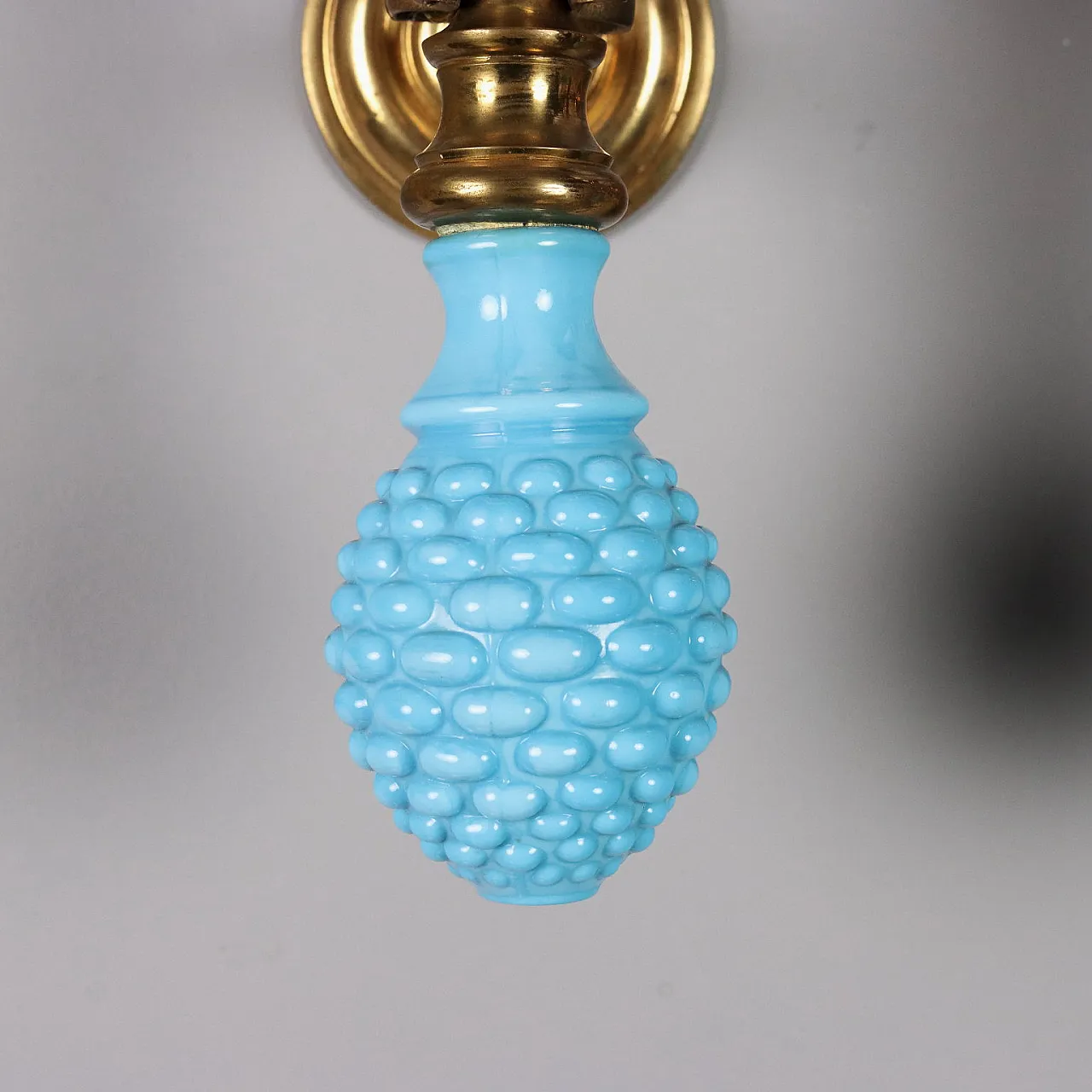 Pair of gilded bronze, glass and ceramic wall lamps, 20th century 5