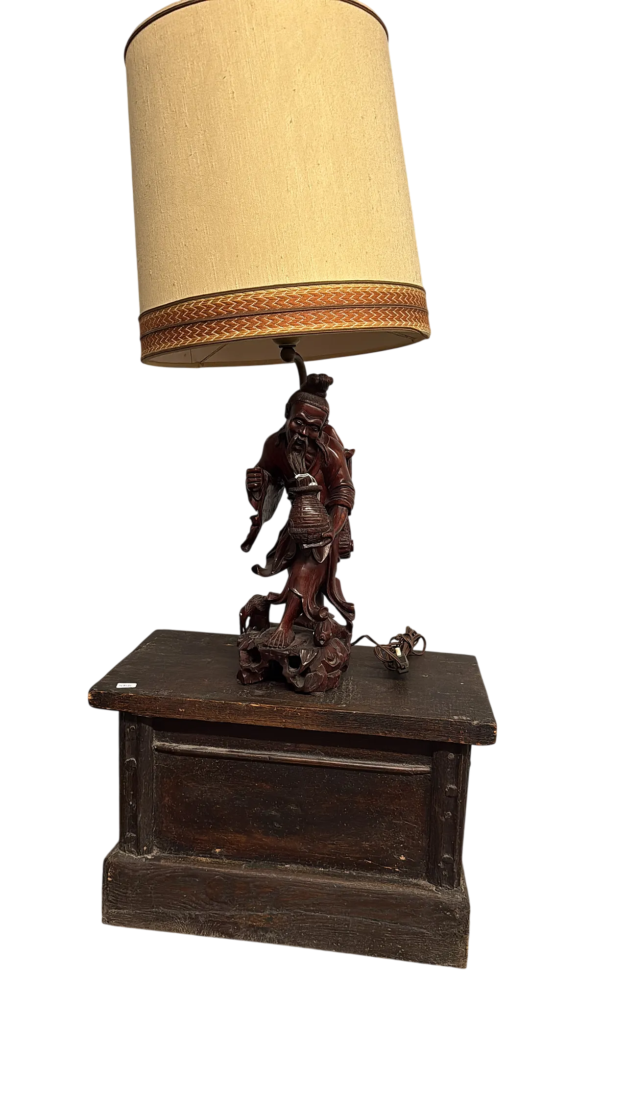 Scultura a lampada in legno cinese personaggio, '900 15