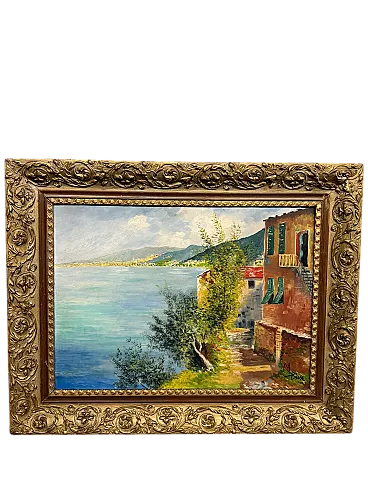 Olio su tela raffigurante Golfo di Napoli, anni '50