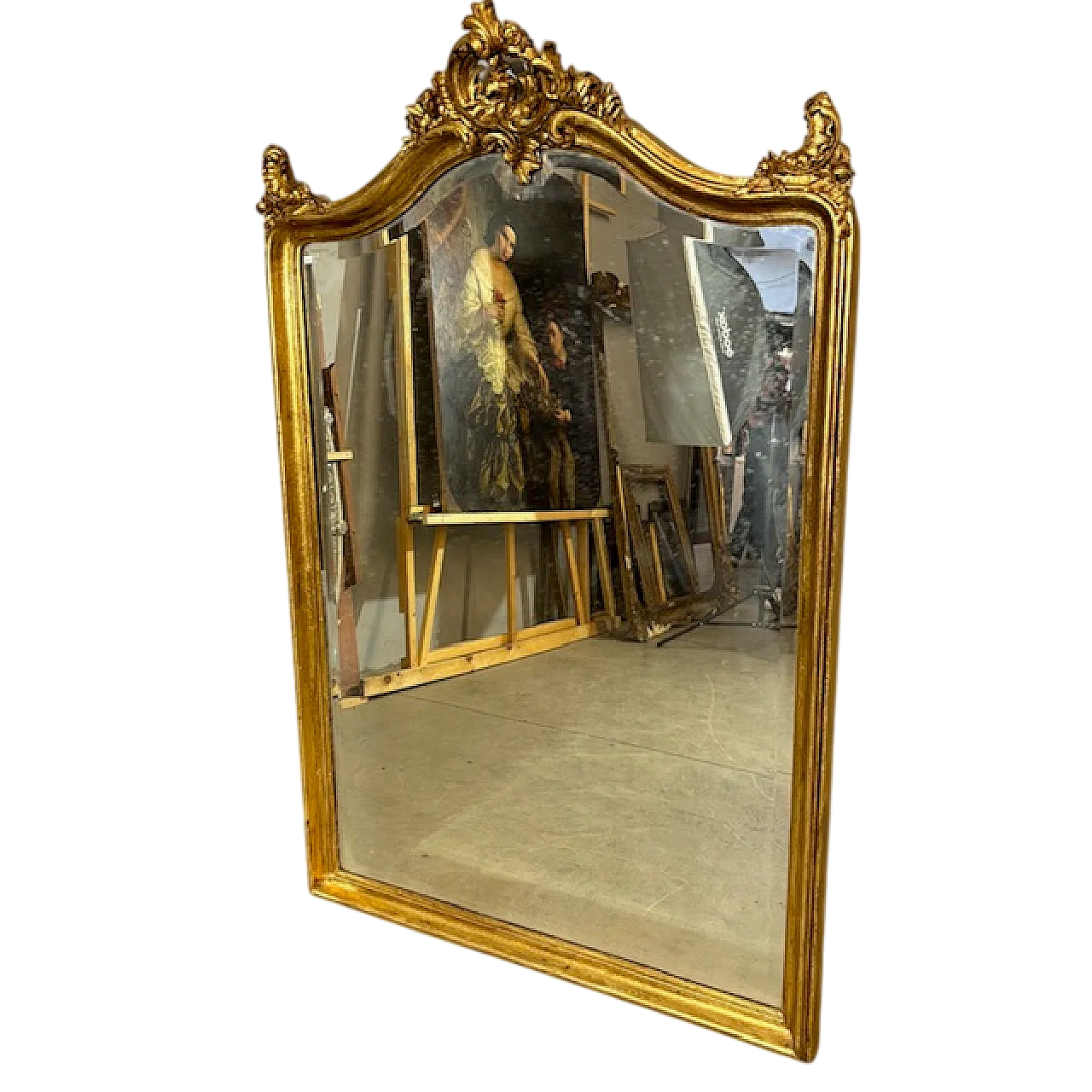 Specchiera Luigi XVI Francia dorata specchio molato, primi '900 11