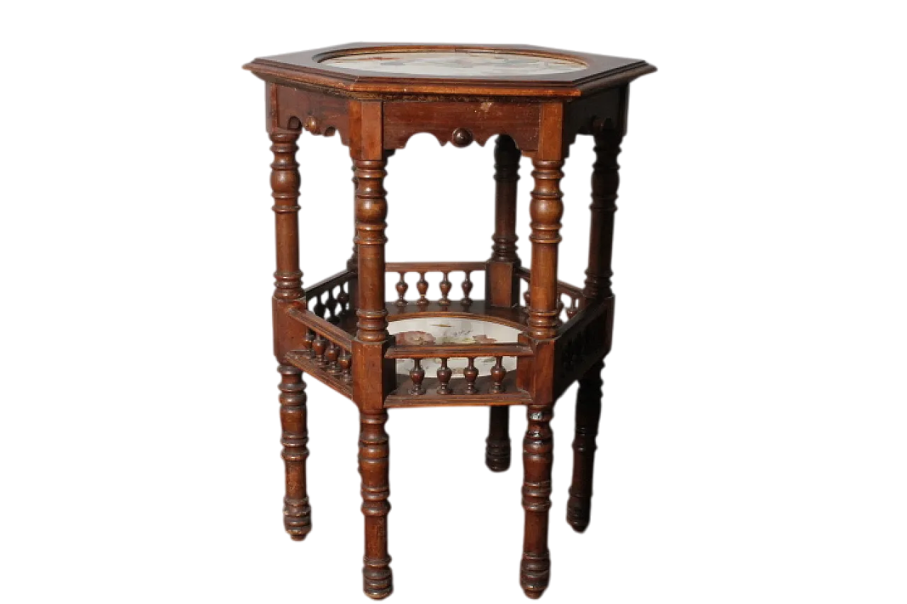 Liberty hexagonal table with painted ceramic plans, 30s 13