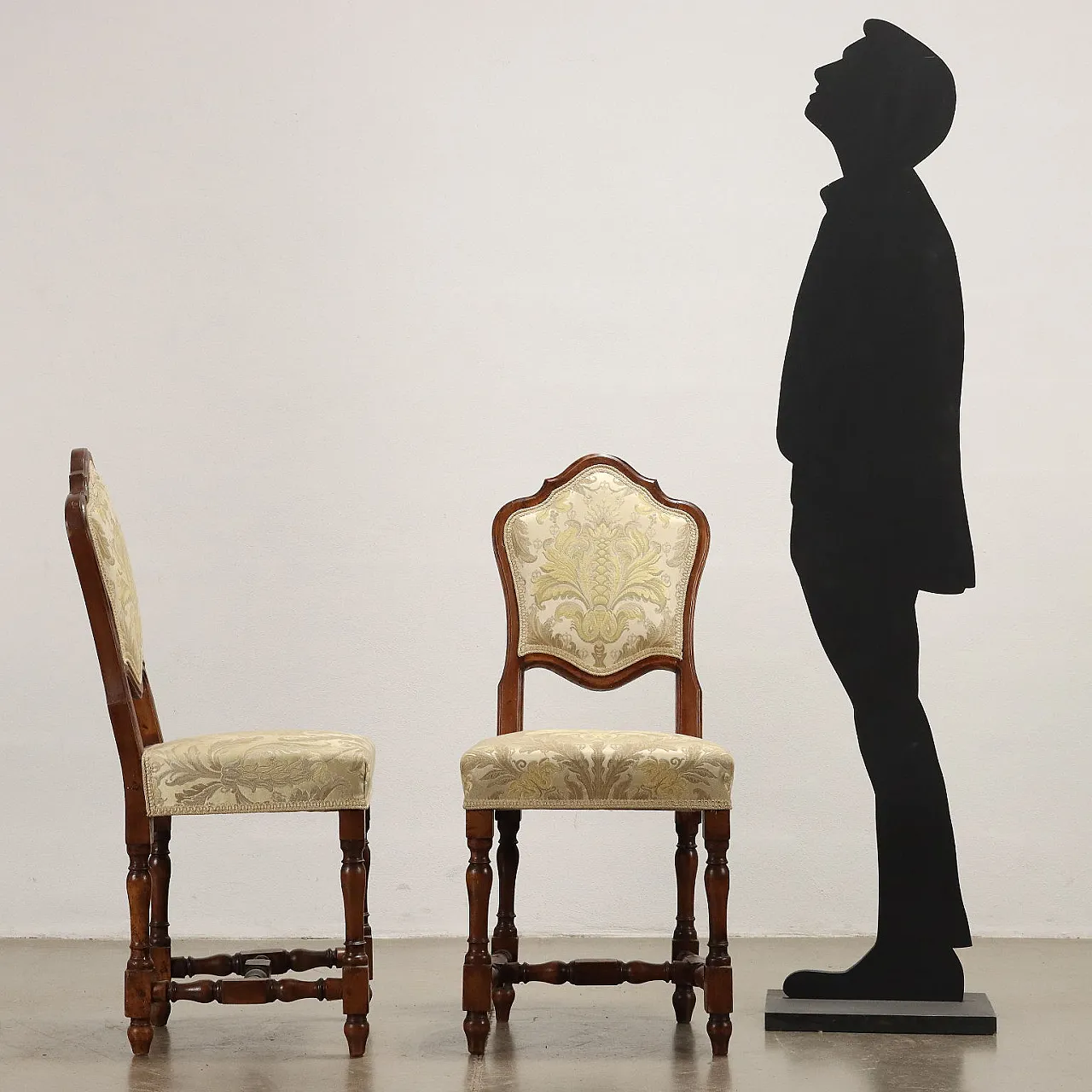 4 Sedie stile Barocchetto in noce e tessuto, '800 2