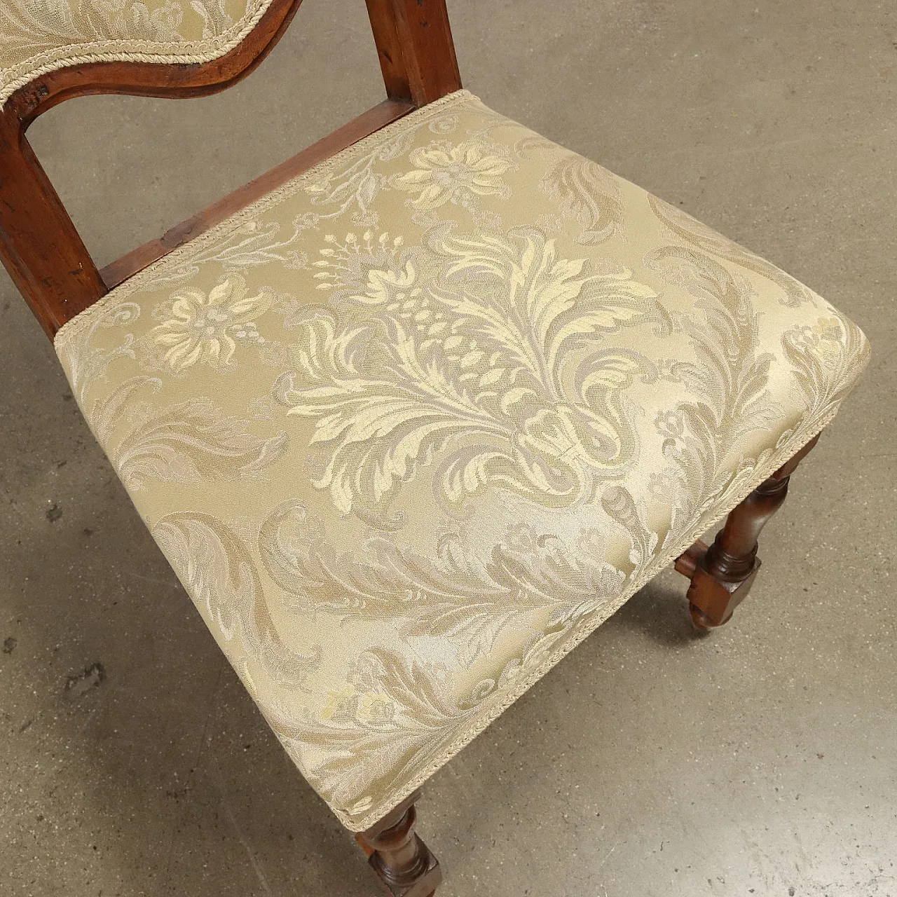 4 Sedie stile Barocchetto in noce e tessuto, '800 6