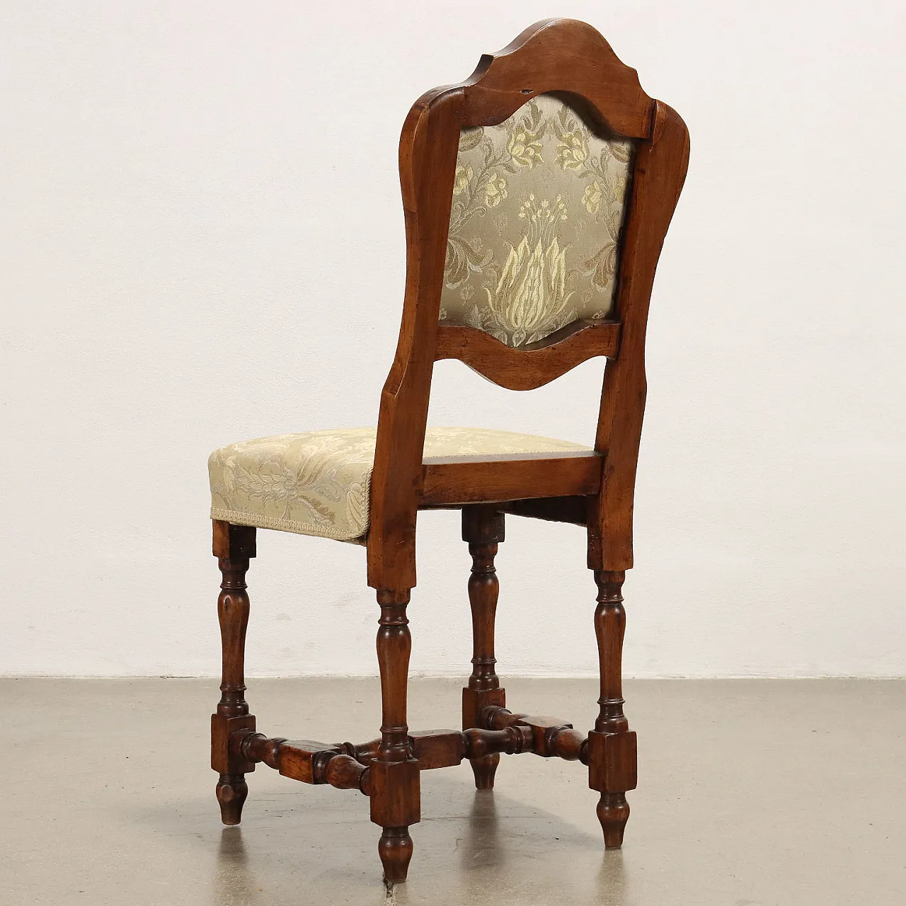 4 Sedie stile Barocchetto in noce e tessuto, '800 7