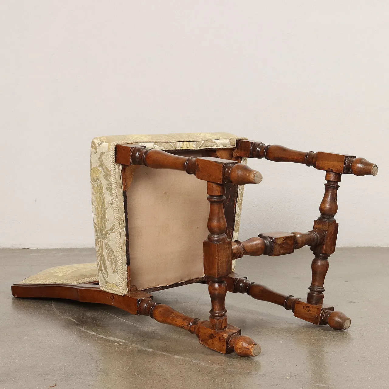 4 Sedie stile Barocchetto in noce e tessuto, '800 8