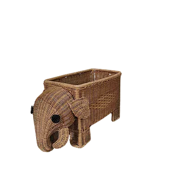 Italian rattan holder in the shape of an elephant, 70s