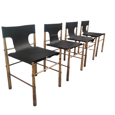 Sedie in ottone e pelle in stile Frigerio, anni 70, Italia