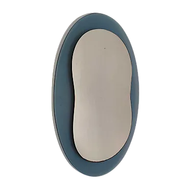 Italian blue glass oval mirror in the style of Veca, 70s