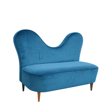 Divano by Cesare Lacca in velluto Turchese, Italia, anni '50