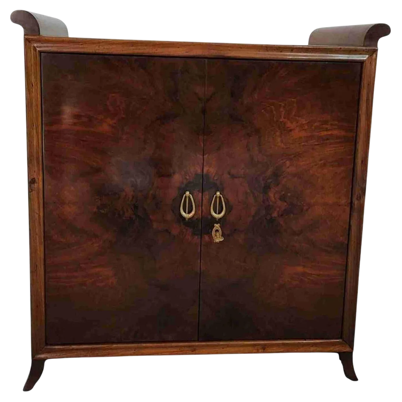 Italian bar cabinet in briarwood and art deco mirror, Gio Ponti style, 40s 11
