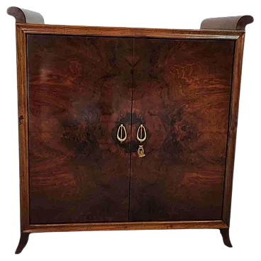 Mobile bar italiano in radica e specchio art deco stile Gio Ponti, 40s
