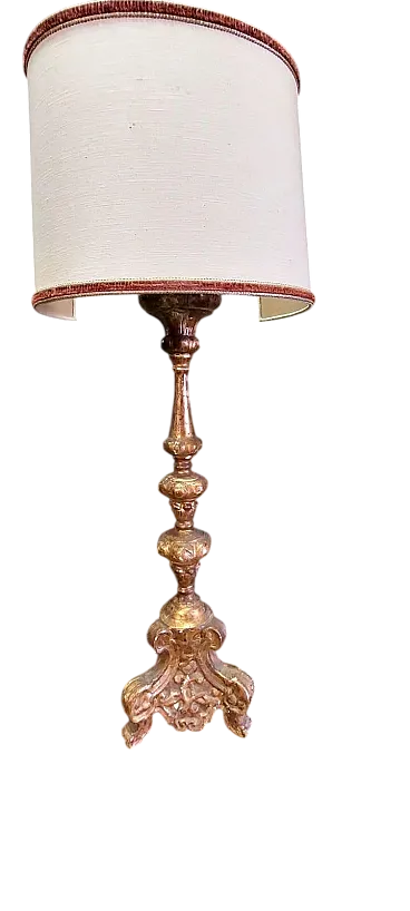 Candlestick lamp in electrified gilded wood, 18th century