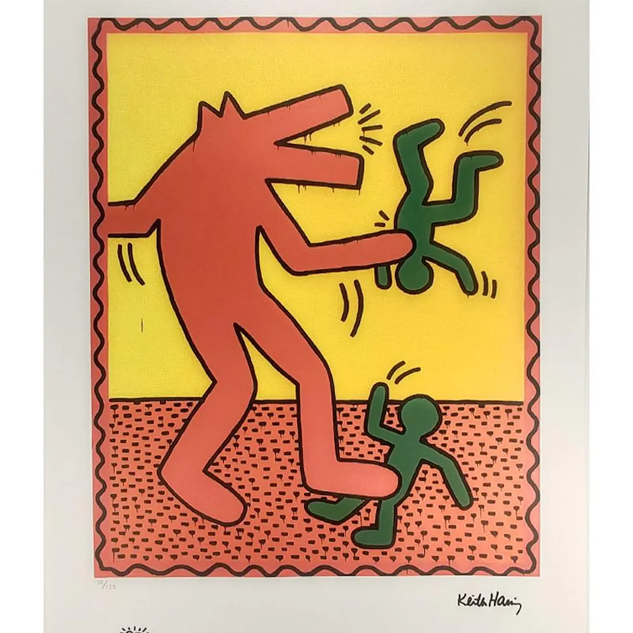 Keith Haring、No.59、希少画集画、新品額装付、状態良好 Keith Haring Limited Edition Lithograph Numbered in pencil, 1990s