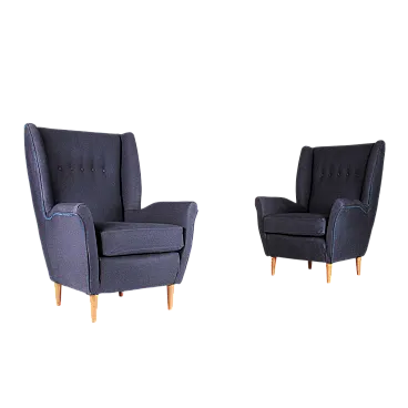 Coppia di poltrone a schienale alto in stile Gio Ponti, anni '50