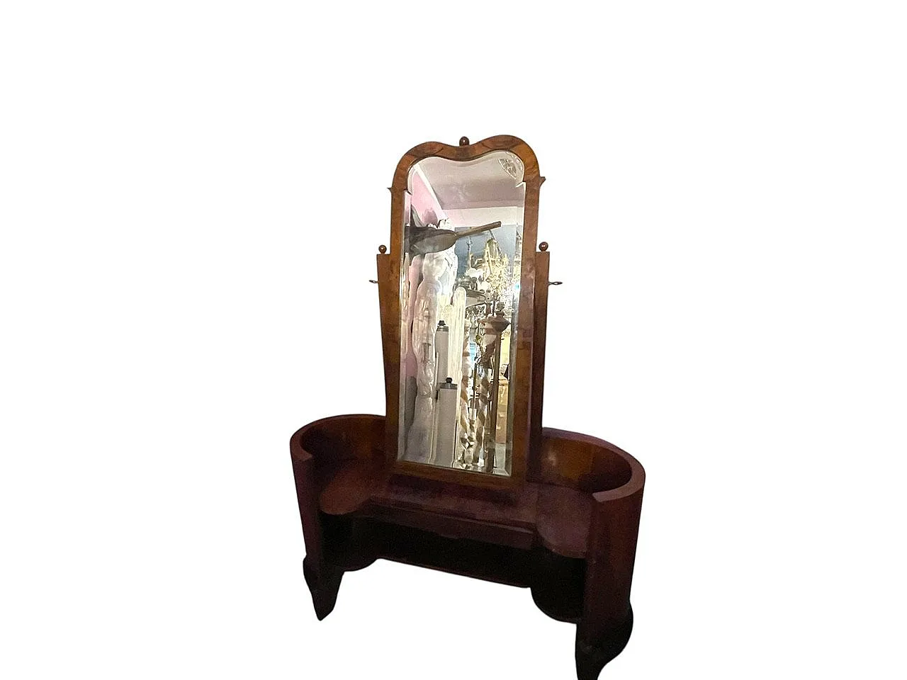 Toeletta in legno Art Déco con specchio regolabile, anni '50 1