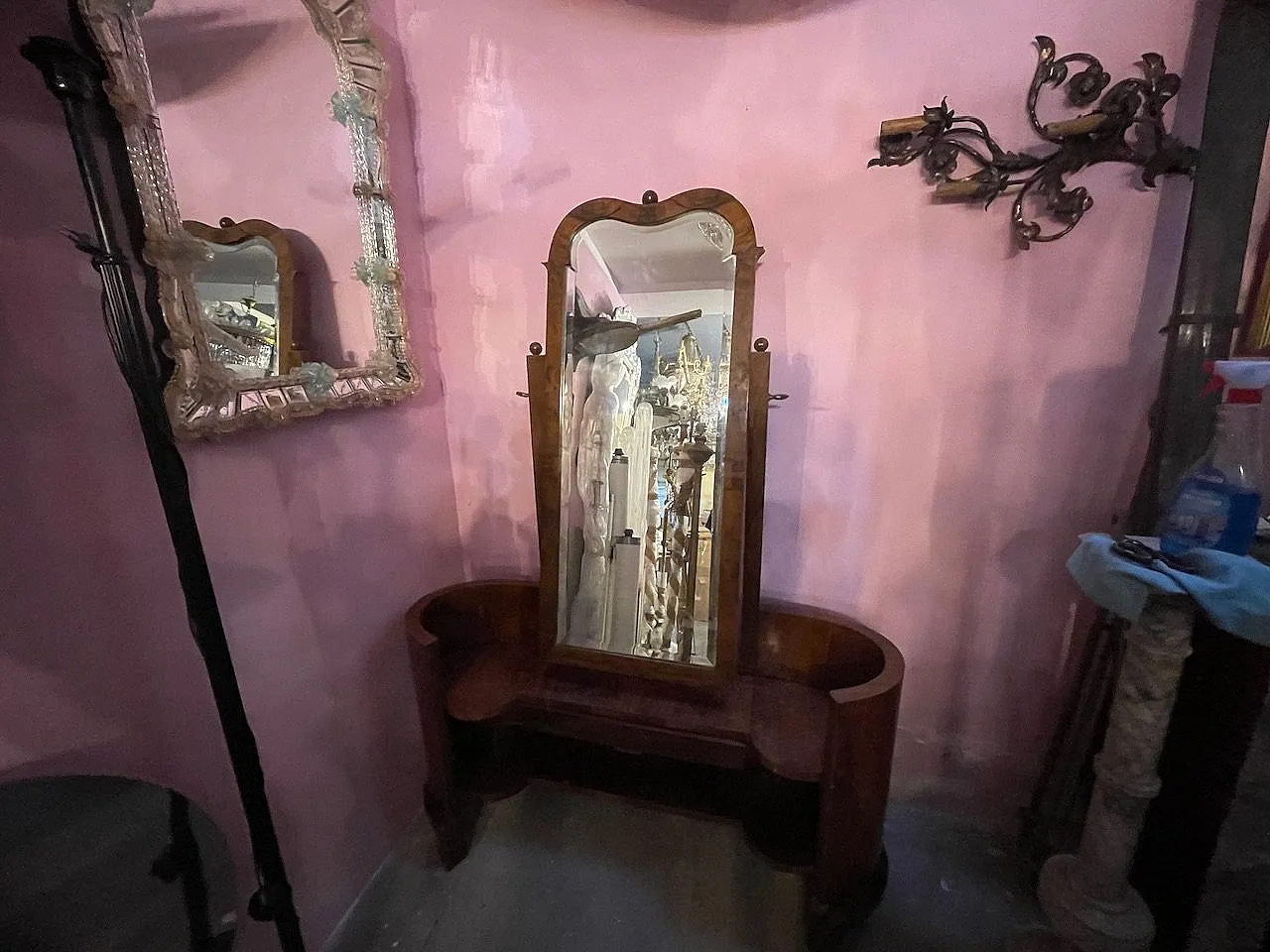 Toeletta in legno Art Déco con specchio regolabile, anni '50 3