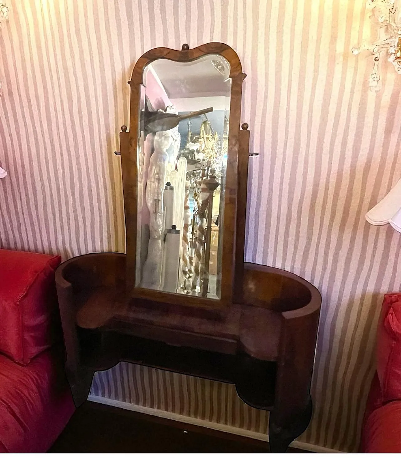 Toeletta in legno Art Déco con specchio regolabile, anni '50 5