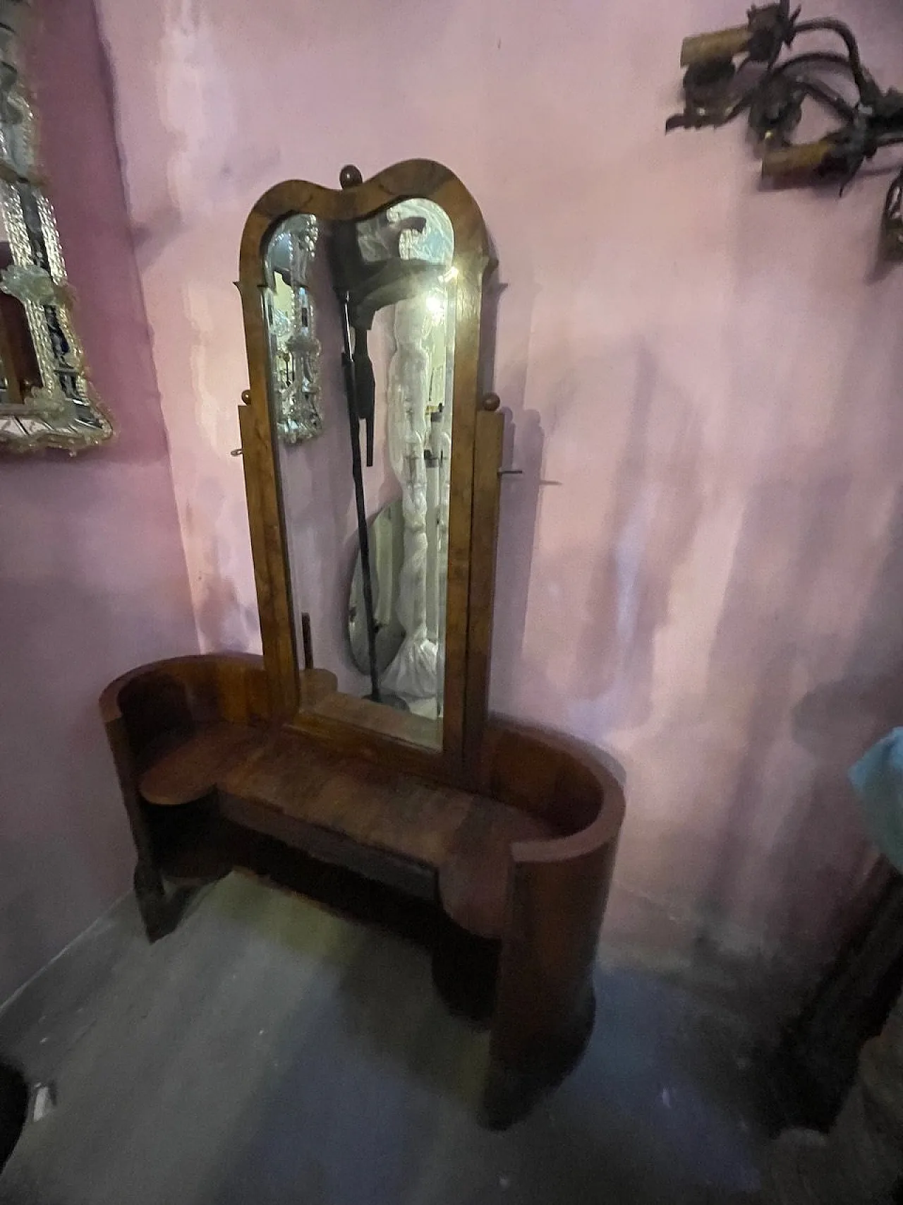 Toeletta in legno Art Déco con specchio regolabile, anni '50 6