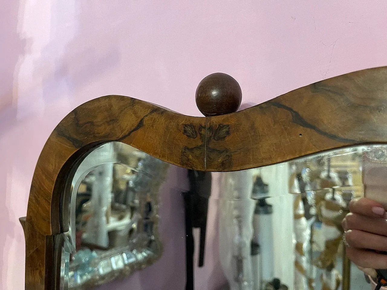 Toeletta in legno Art Déco con specchio regolabile, anni '50 7