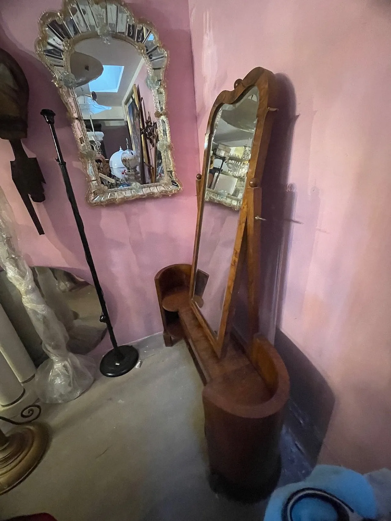 Toeletta in legno Art Déco con specchio regolabile, anni '50 10