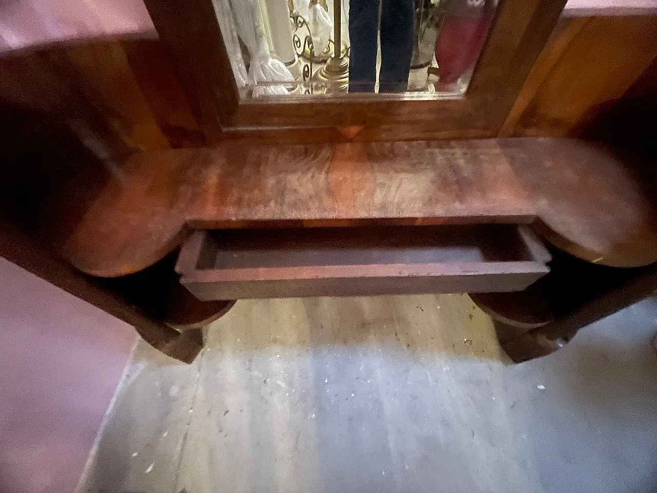 Toeletta in legno Art Déco con specchio regolabile, anni '50 11