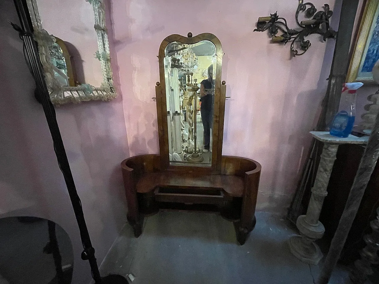 Toeletta in legno Art Déco con specchio regolabile, anni '50 12