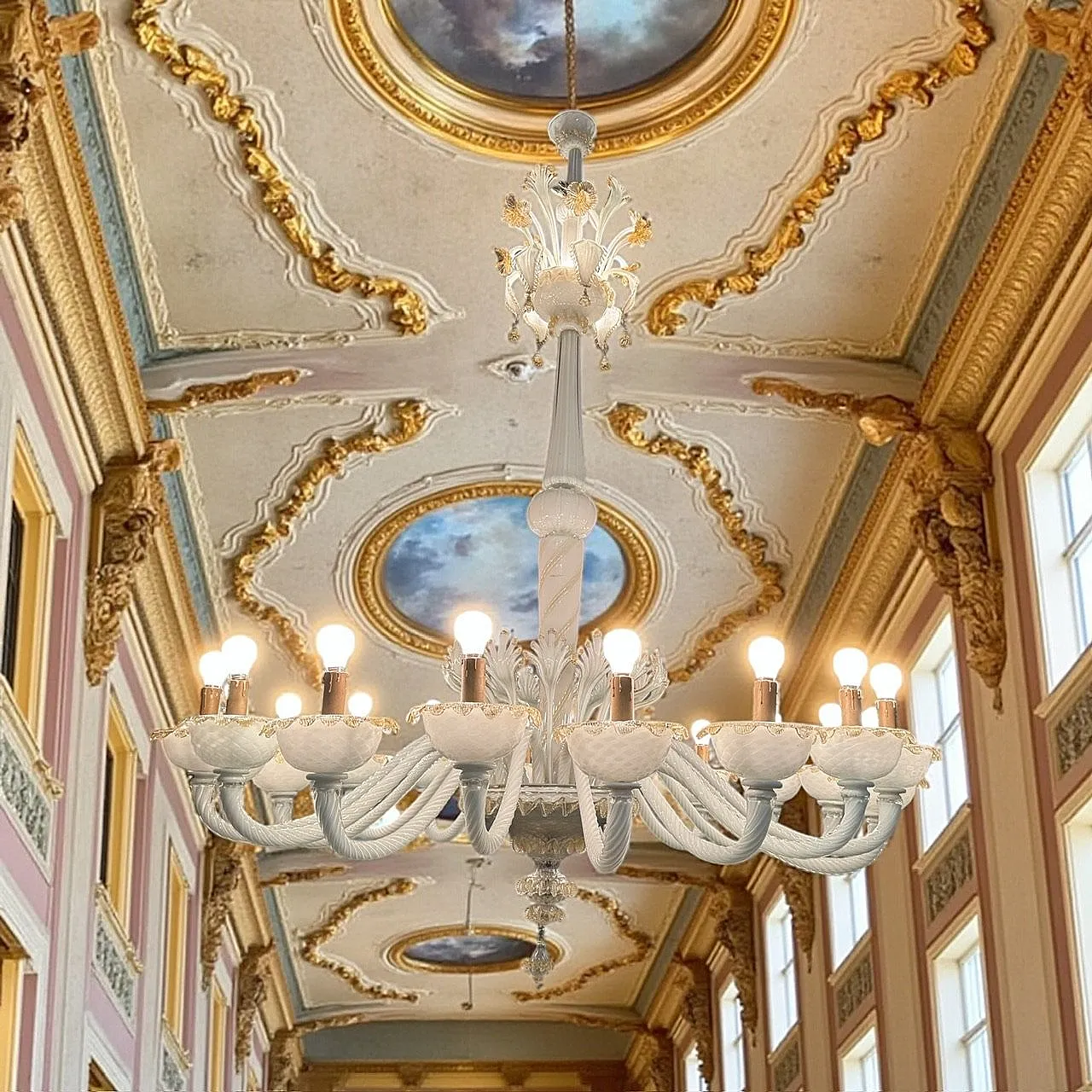 Large Venetian Murano Glass Chandelier by Paolo Venini for Maestri di 2