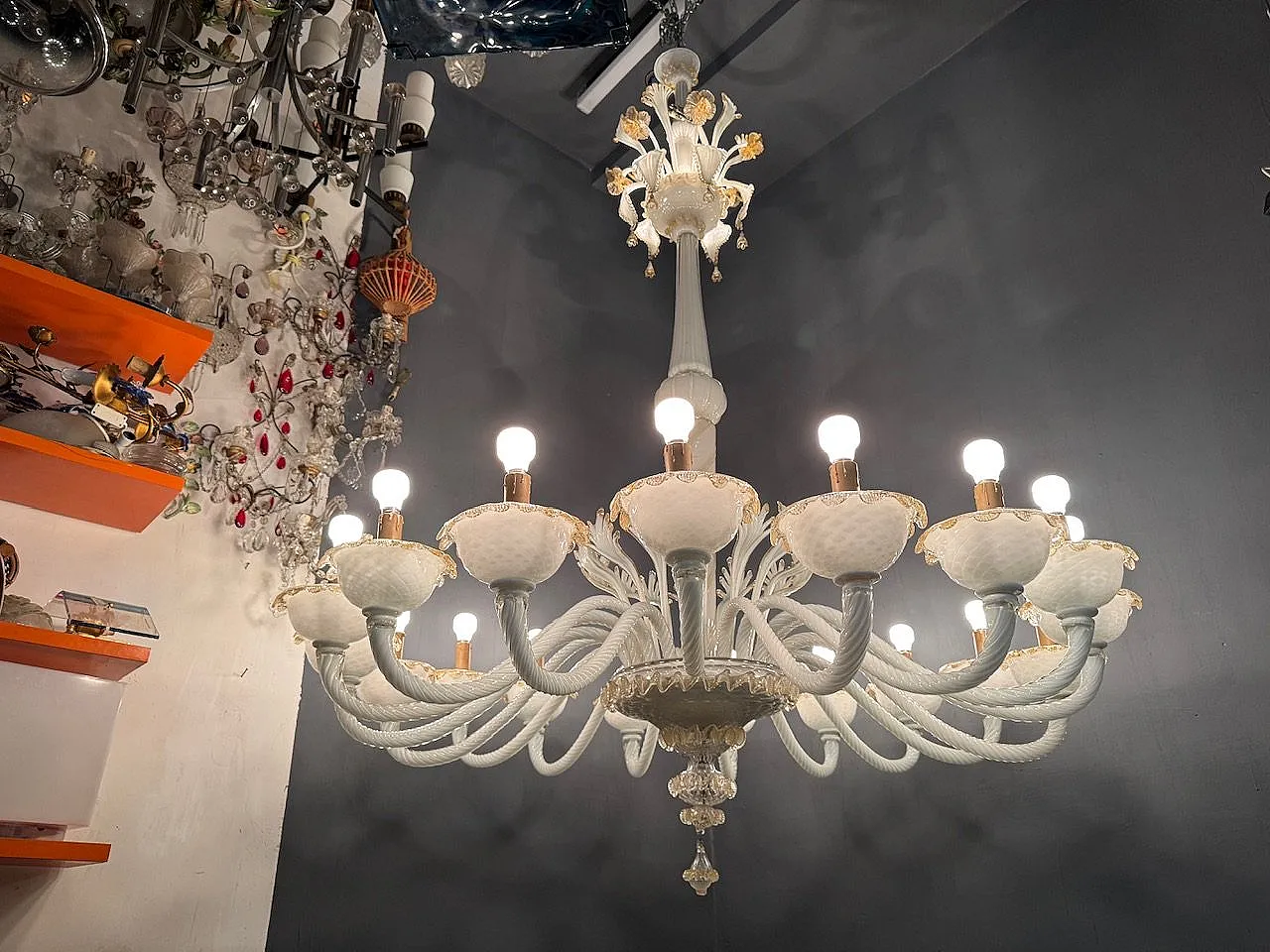 Large Venetian Murano Glass Chandelier by Paolo Venini for Maestri di 3