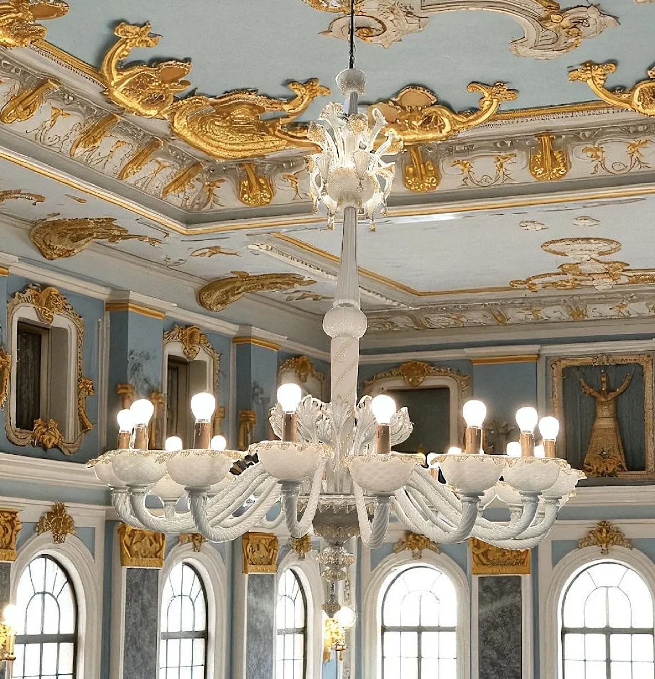 Large Venetian Murano Glass Chandelier by Paolo Venini for Maestri di 4